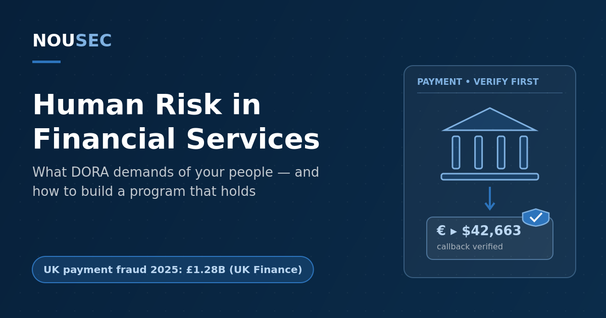 Bank column icon and payment flow beside a shielded transfer-approval panel on a navy NOUSEC-branded background